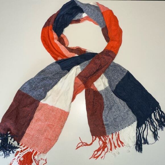 Tartan Plaid Knit Block Color Scarf Fringe Bottom Women’s Fall Winter Soft Cozy - Picture 2 of 5